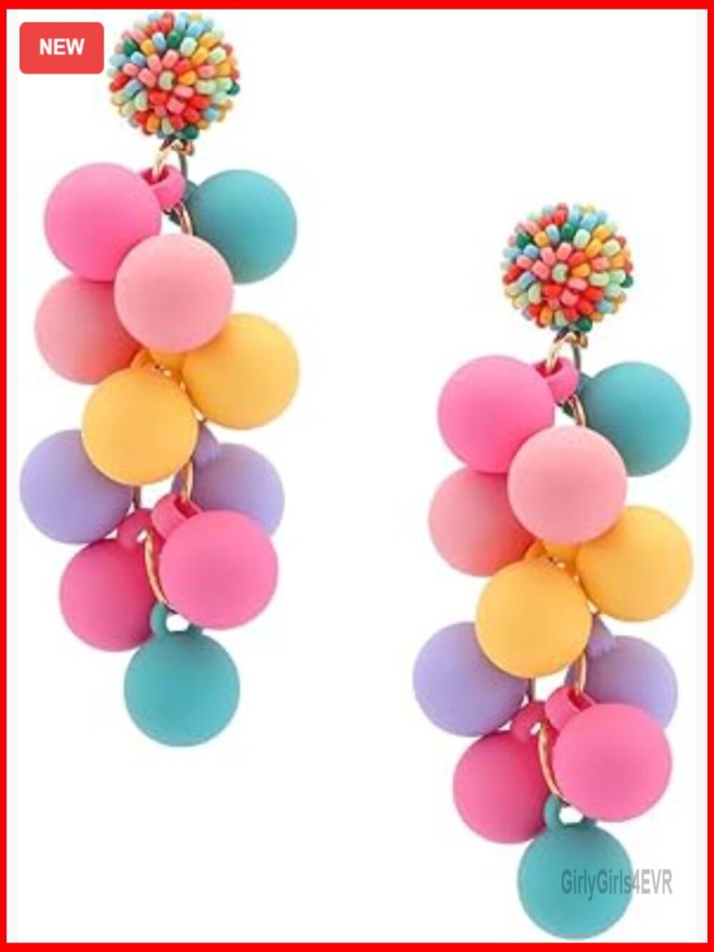 Geometric Drop Dangle Earrings with Acrylic Beads, 7.5cm Statement Jewelry